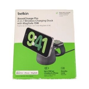 P6N Belkin BoostCharge Pro 2-in-1 15W Wireless Charging Dock w/ MagSafe New
